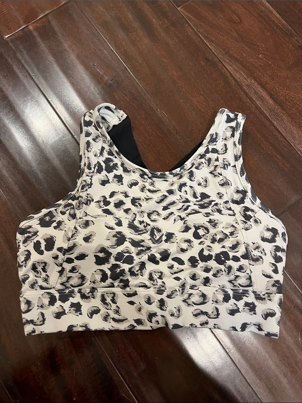 Varley Black and White Leopard Print Crop Sports Bra